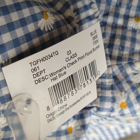 🌼 NWT 🌼 Blue Daisy Checkered Print Bucket Hat - Picture 11 of 12